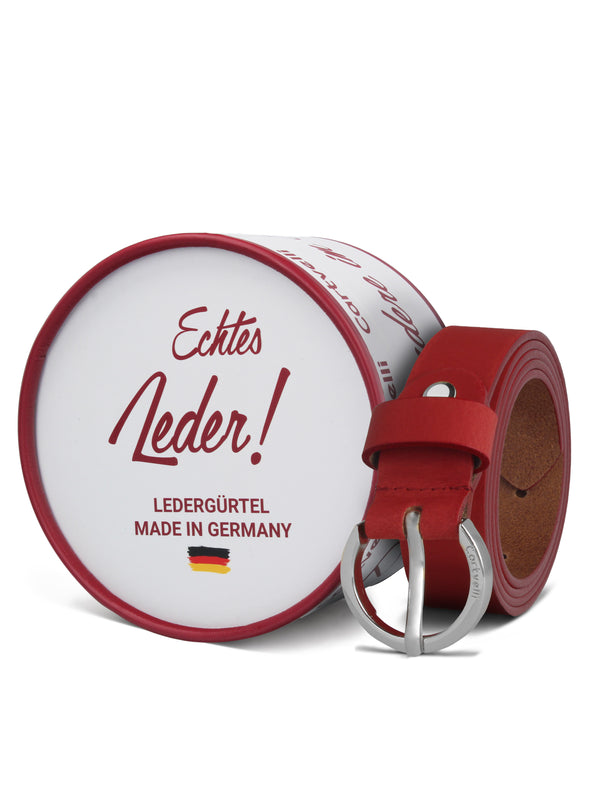Cartvelli Ledergürtel Damen Rot 2,5cm mit Geschenkbox - Schließe Silber - Made in Germany