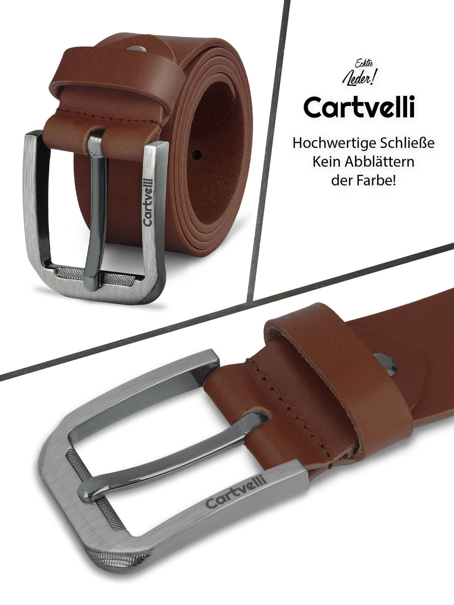 Cartvelli Premium Ledergürtel Herren Cognac Braun 40mm inkl. Geschenkb