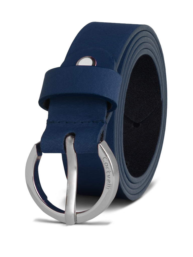 Cartvelli Ledergürtel Damen Blau 2,5cm mit Geschenkbox - Schließe Silb