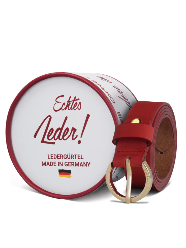 Cartvelli Ledergürtel Damen Rot 2,5cm mit Geschenkbox - Schließe Gold - Made in Germany