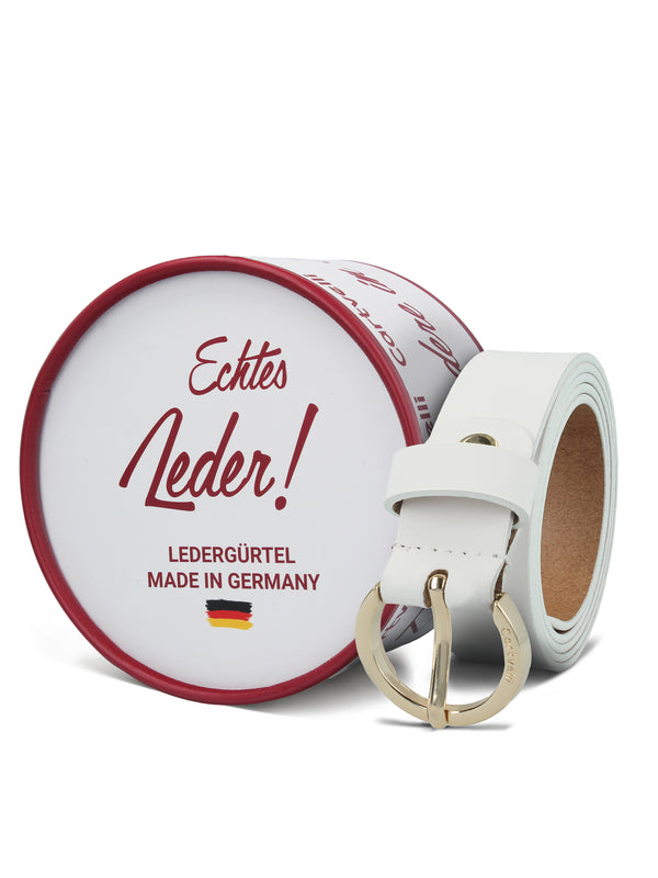 Cartvelli Ledergürtel Damen Weiß 2,5cm mit Geschenkbox - Schließe Gold - Made in Germany