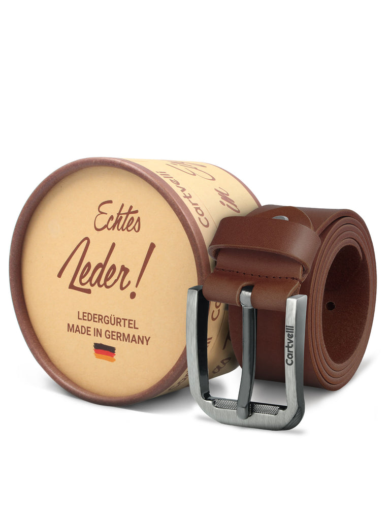 Cartvelli Premium Ledergürtel Herren inkl. 40mm Geschenkb Cognac Braun