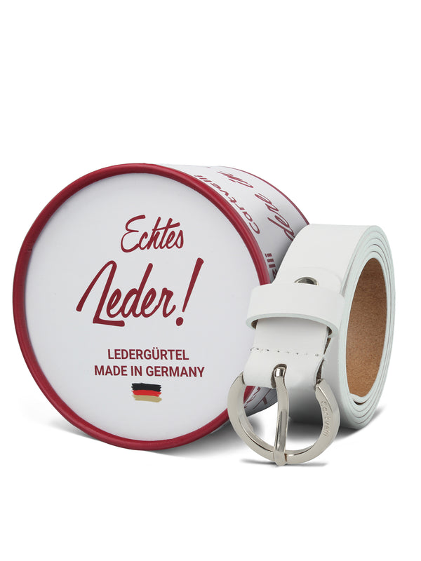 Cartvelli Ledergürtel Damen Weiß 2,5cm mit Geschenkbox - Schließe Silber - Made in Germany