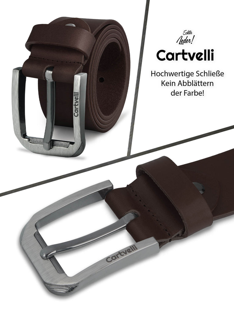 Cartvelli Premium Ledergürtel Herren Dunkelbraun 40mm inkl. Geschenkbo