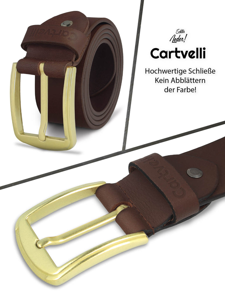 Cartvelli Vintage Ledergürtel Herren Braun 40mm inkl. Geschenkbox - Ma