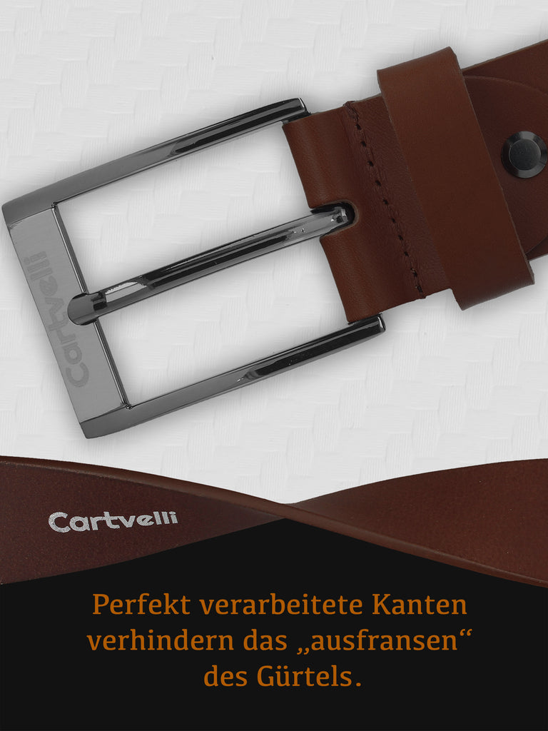 Cartvelli Business Ledergürtel Herren 35mm mit Geschenkbox - Cognac Br